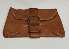 Michael Kors Vintage Clutch Bag Womens Heidi Buckle Leather Caramel Small