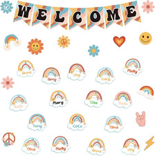 61Pcs Retro Welcome Back to School Bulletin Board Welcome Poster Banner Groovy R