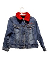 Vintage US Polo Assn. Girls Denim Jean Jacket With Red Fur Trim Size 4