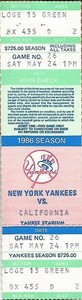 Winfield HR #287 Angels at Yankees 5/25/86 Full Ticket Grich 1,000th Run Scored