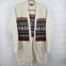 Small Cream Fair Isle Pattern Long Cardigan Sweater western aztec Natural Ref.