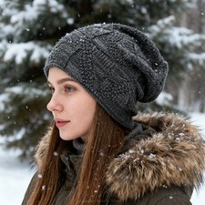 Unisex Winter Knitted Warm Beanie   Soft Faux Fur Lined Hat for Men  Women, Out