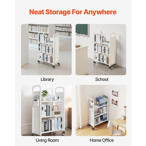 Rolling Library Book Cart, 330 lbs Capacity, 30.3 x 15 x 48.0-Inch Library Cart,