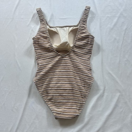 Vintage 90s One Piece Swimsuit Women’s Small Guy Laroche Japan Made Beige Stripe - Bild 2 von 14
