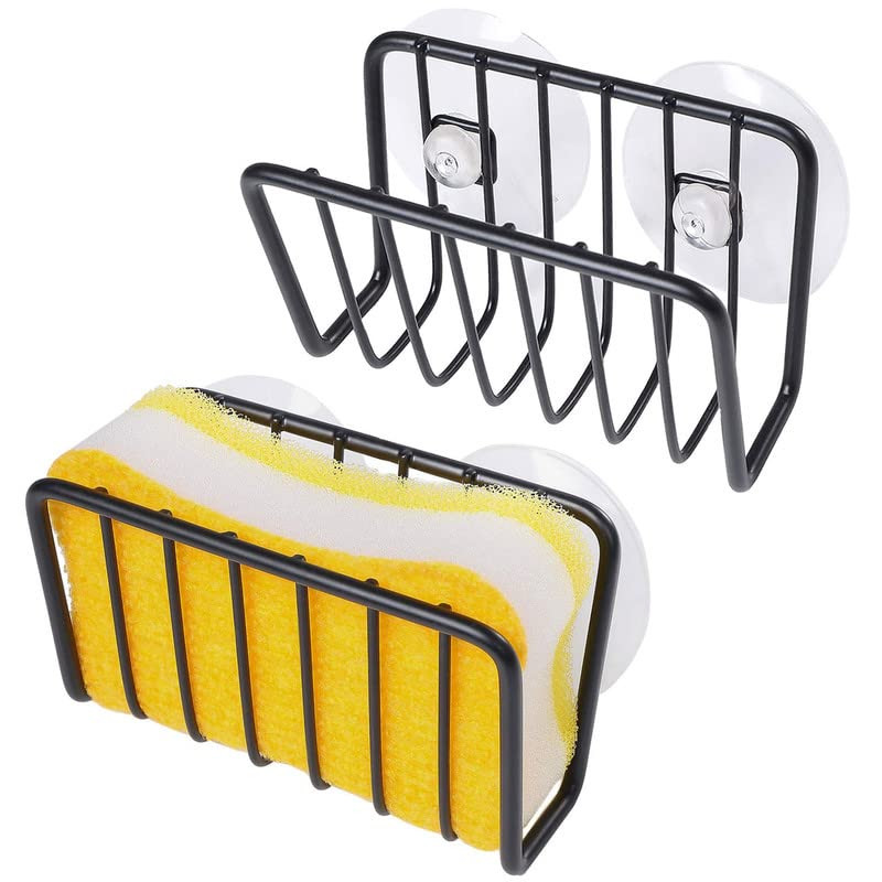 Rust-Proof Black Suction Cup Sponge Holder for Kitchen Sink Organizer-image