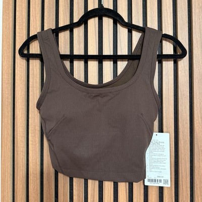 NWT Lululemon Wunder Train Scoop Neck Ribbed Tank Brown Built-in Bra Size 4