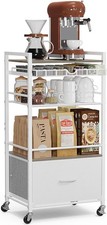 Coffee Bar Cabinet with Stora 5 Tier Coffee Stat Table on Wheels, 33