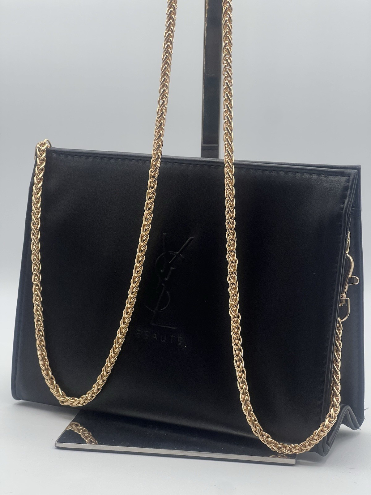 YSL Saint Laurent Beauty Clutch Bag Crossbody W/gold Chain Black