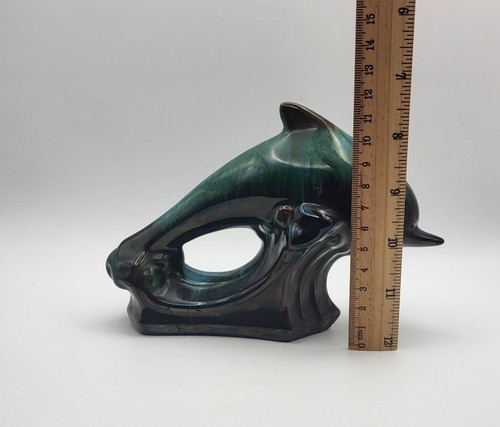 Dolphin Mid Century Blue Mountain Pottery Dolphin Blue Green Glaze Clay Glass - Picture 10 of 13