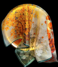 100 Silk 20" small square Scarf Women neckerchief Wrap floral yellow red WY236