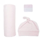 Newborn Swaddle Hat Set Pink Bamboo Muslin Baby Blanket Hello World Sticker