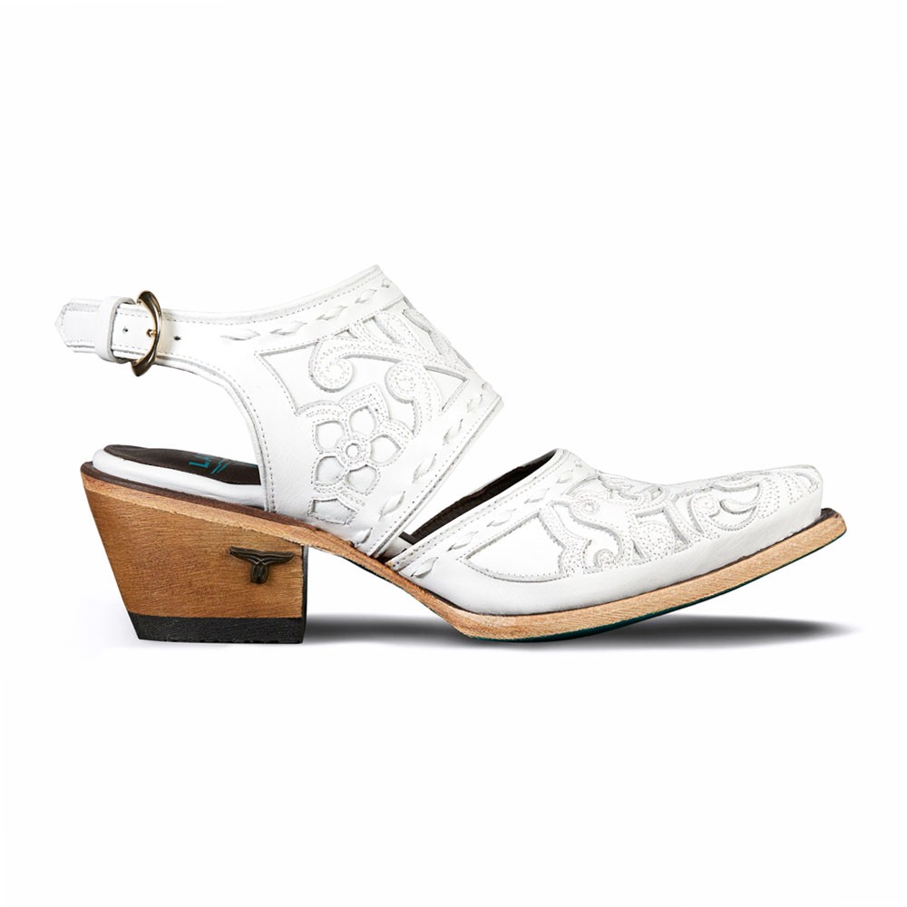 Lane Robin Tooled Inlay Snip Toe Slingback Mules Womens White Dress Casual LB045