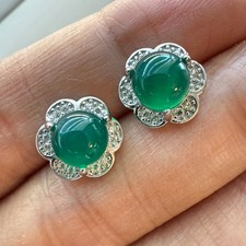 925 Sterling Silver Earrings 6mm Natural Emerald Gemstone Green Stud Flower Gift