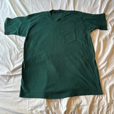 Vintage 90s Single Stitch Classic Green Men's Pocket Tee 100% Cotton Made in USA