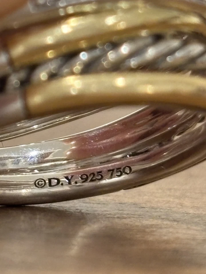 David Yurman Crossover Five Row Ring Sterling Silver w/ 18K lab created Diamonds - Image 2 of 4