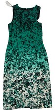 Vince Camuto Women Green Floral Print Sleeveless Sheath Dress Size 6 Knee Length