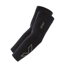 Image of 2XU Flex Running Compression Arm Sleeves UA4009a Large XL White/Grey Black/Grey