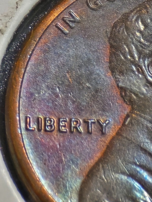 1986 p rainbow toned lincoln memeorial cent penny double die beauty
