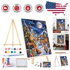 Framed Paint by Numbers Kit for Adults Kids - Snowy Christmas Scene, 9.45x11.8