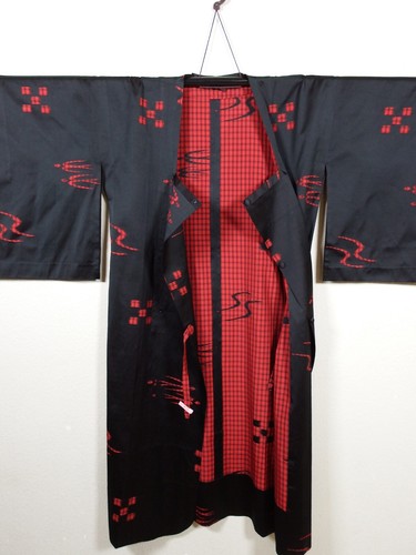 Vintage Japanese Silk Kimono - Michiyuki Handmade Lined Black Red Signed - Picture 3 of 14