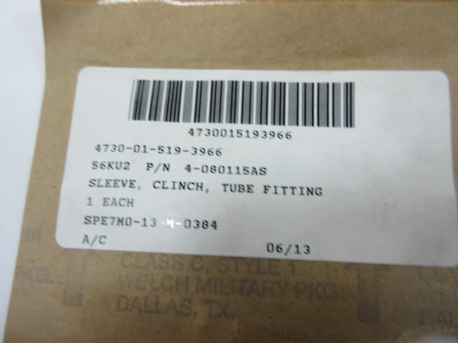 NSN, Sleeve clinch tube fitting 4080115AS 4730015193966 eBay