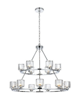 Chandelier 15 Light Fixture Large Dining Room Foyer Chrome Glass Shades 36''