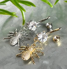 1pc CZ Gem Paved Spider Belly Button Ring Pierced Navel Gold Plated Naval