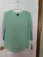 ARCHITECT WOMAN LIGHT GREEN CRINKLE COTTON LOOSE SHIRT ROLL TAB SLEEVE 2XL NWT