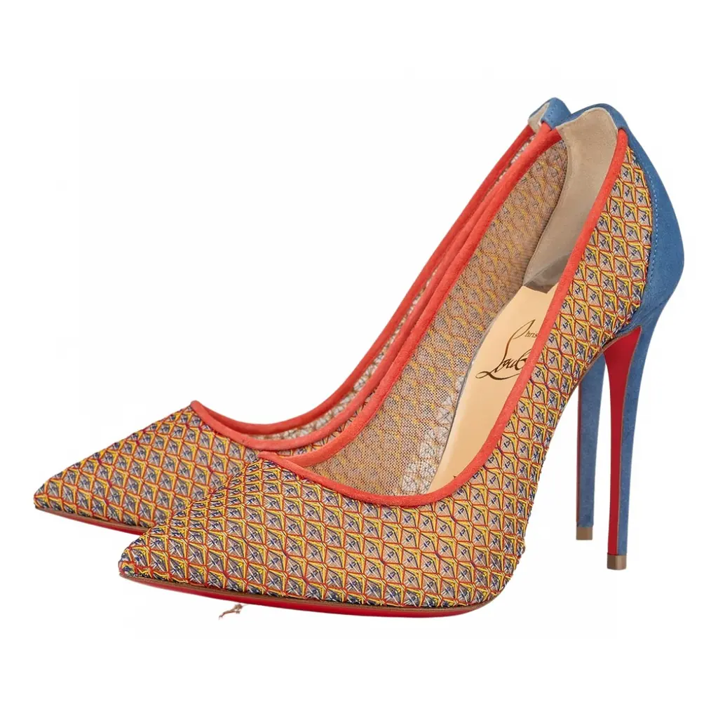 Christian Louboutin Follies Lace 100 Banana Smoothie Blue Red Mesh