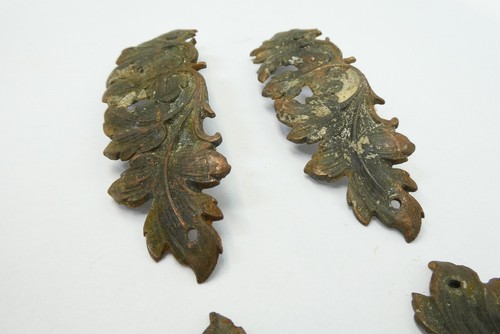 Set of 4 Antique Old Copper Handmade Finial Decorative Leaf Pattern Curved Parts - Picture 5 of 17