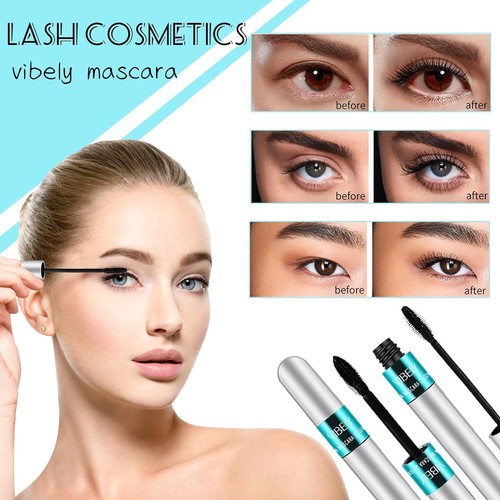 Vibely Mascara 5X Longer Waterproof, 2 In 1 4D Silk Fiber Lash Mascara, Lash Cos - Picture 2 of 8