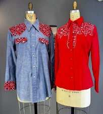 Vintage 70s Pearl Snap Rockabilly Country Clothing Lot Bandana Dee Cee Wrangler