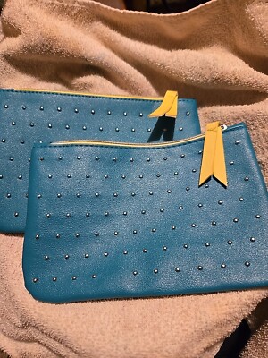 2 Genuine Ipsy Glam Bags Zipper Makeup Cosmetic Travel Teal Turquoise Beaded NEW