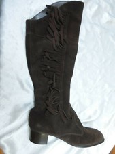 Vintage TALL Fabulous BOOTS Fringe SUEDE Eskipets by DUNHAM 9 1/2M Lined