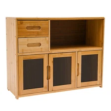Bamboo Kitchen Storage Cabinet Sideboard Buffet Pantry with Doors Drawer Shelves