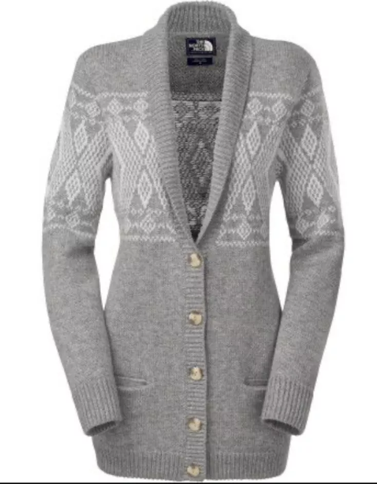 The North Face Women Jacquardigan Cardigan Sweater Heather Grey