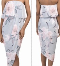 NWT Style State Brush Pink Floral Off Shoulder Ruffle High-Low Midi Dress Sz 10