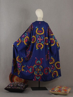 Hand embroidered chapan,Uzbek suzani coat,boho kaftan,ethnic abaya,blue kimono