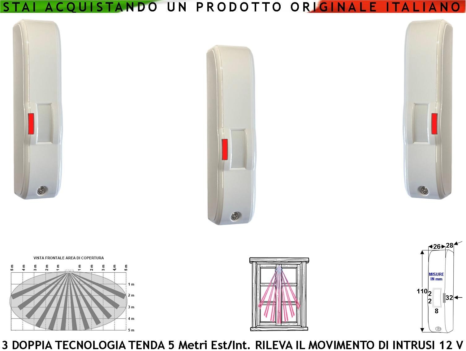 Sensore Doppio PIR + MW Effetto Tenda 5m - Antifurto Vano Finestra Pro