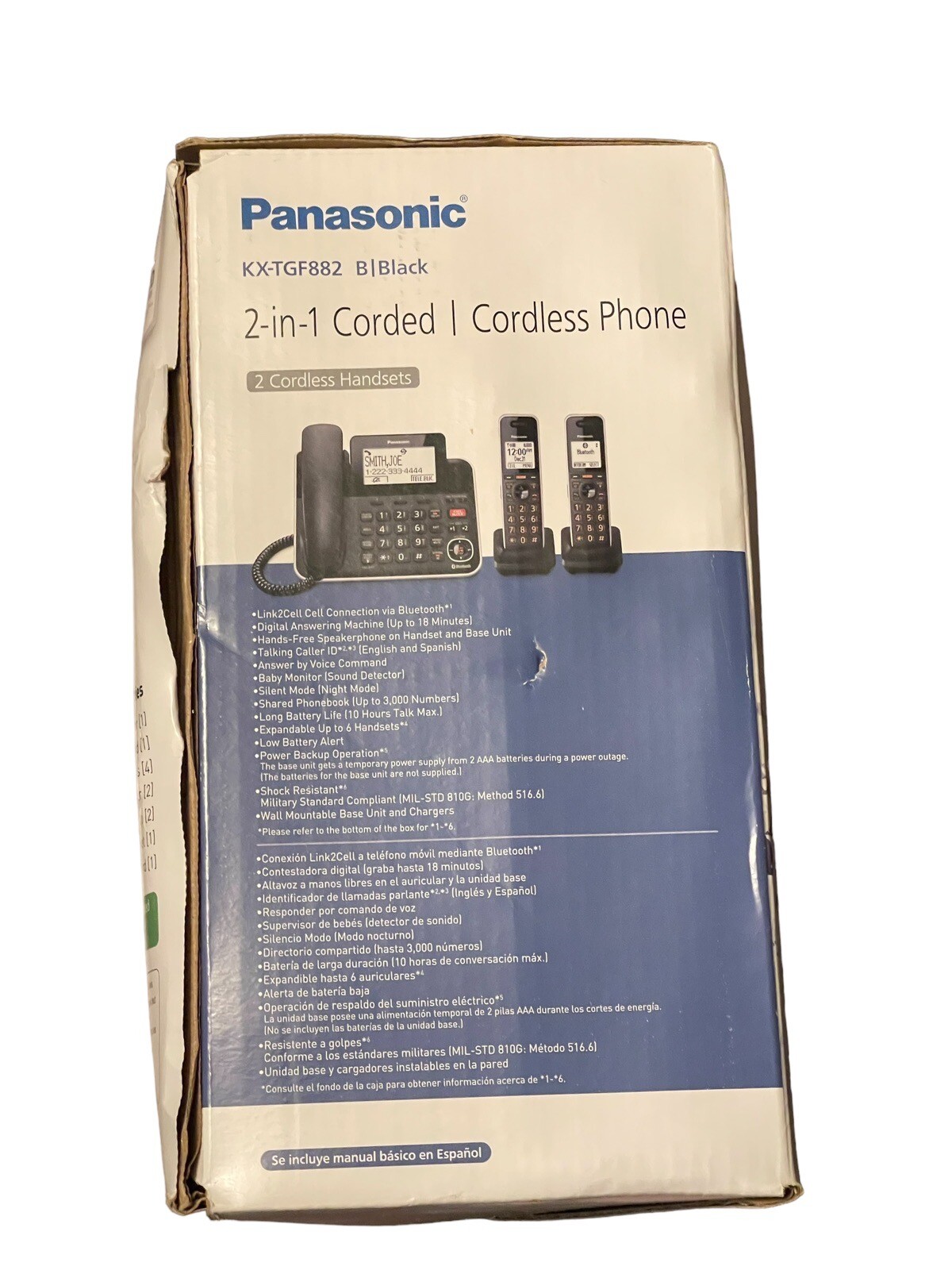 Panasonic KXTGF882B Link2Cell DECT 6.0 Expandable Corded/Cordless