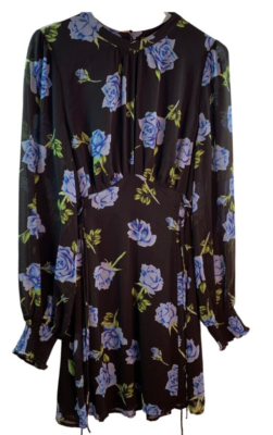 Free People Samantha Lace Up Floral Lined Mini Dress in Black Combo Size M  | eBay