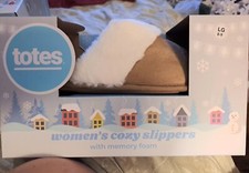 TOTES Women  s Sz Large 8/9 Cozy Slippers With Memory Foam And Furry Trim Desert