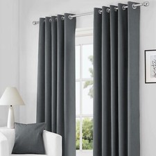 Image of Eyelet Ring Top Thermal Blackout Curtains Pair Ready made with 2 FREE Tie Back