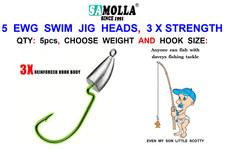 5 SAMOLLA EWG SWIM JIGKÖPFE 3X STÄRKE EXTRA BREIT GAPE SOFT BAIT KÖDERHAKEN
