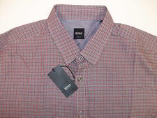 Hugo Boss LS RONNY Shirt 145 Slim Fit Tattersall Plaid Button Up Red Blue NWT