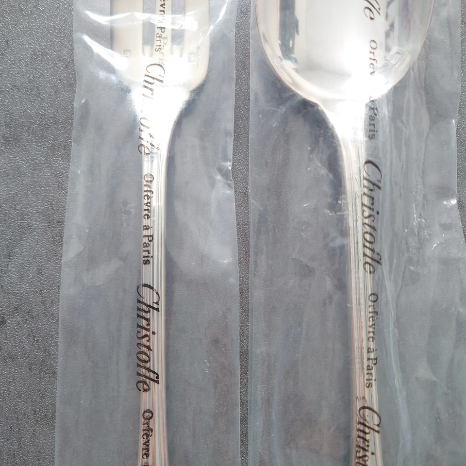 Cuchara tenedor para servir cubiertos Christofle Albi plateada 2 piezas totalmente nueva Foto 3 de 4