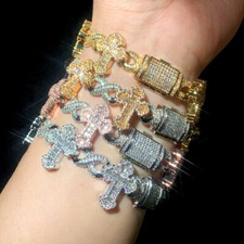 8 Shape Cross Cuban Tennis Chain Bracelet Bling Cubic Zircon Hip Hop Jewelry