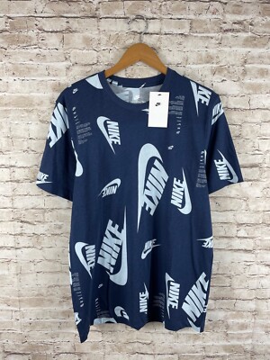 Nike Air Sportswear Essential Blue AOP SCRIPT REPEAT T-Shirt