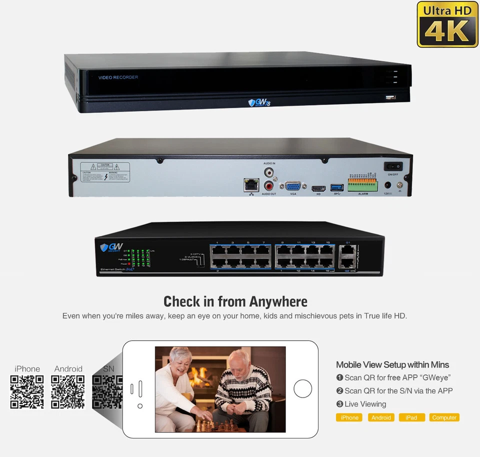 16 Channel 4K NVR 12 8MP AI Spotlight Microphone PoE IP Security Camera System - Image 3 of 4