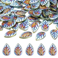 50Pcs Crystal Leaf Beads Czech Glass Beads Spacer Bead, Plated Green